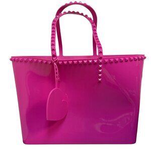 Carmen Sol Pink Studded Jelly Tote Bag With Heart Charm Made In Italy